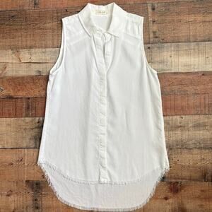 Bella Dahl White Sleeveless Blouse Top Women’s XS 100% Tencel Lyocell Frayed Hem
